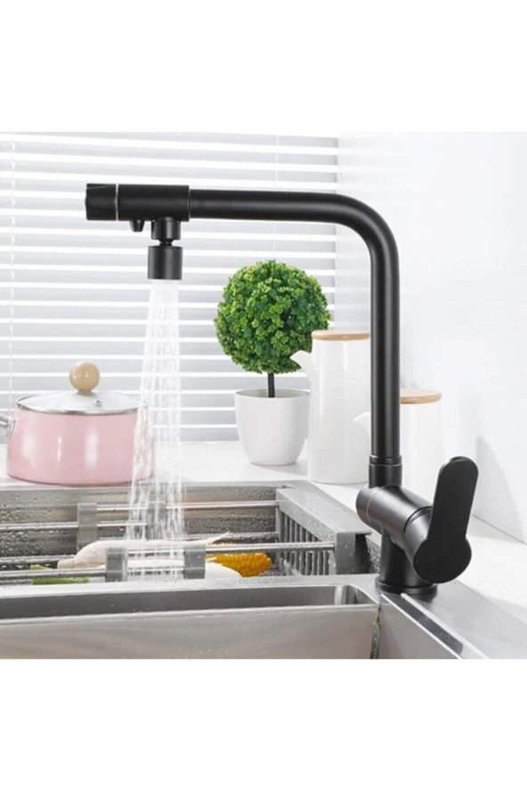 Mutfak Pencere Önü Katlanır Evye Bataryası Su Arıtma Çıkışlı Yeni Mat Siyah 7 Yıl Garantili - Resim 5
