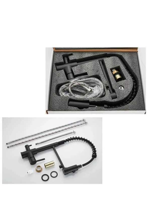 Mutfak Evye Bataryası Dual Flow Su Arıtma Çıkışlı Yeni Tasarım Mat Siyah Fiskiyeli 7 Yıl Garantili - Resim 5