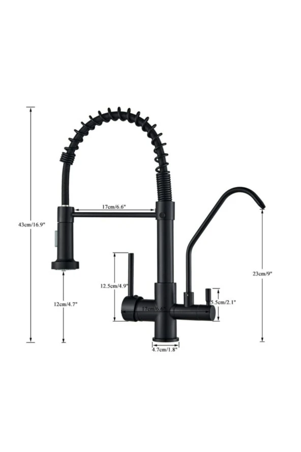 Mutfak Evye Bataryası Dual Flow Su Arıtma Çıkışlı Yeni Tasarım Mat Siyah 7 Yıl Garantili Ithal - Resim 5