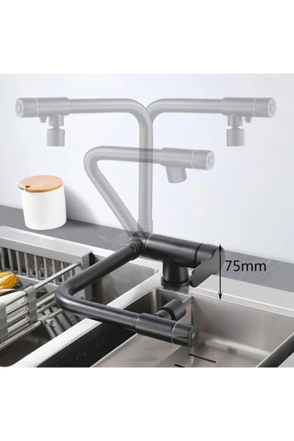 Mutfak Pencere Önü Katlanır Evye Bataryası Su Arıtma Çıkışlı Yeni Mat Siyah 7 Yıl Garantili - Resim 6