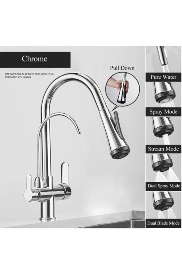 Mutfak Evye Bataryası Dual Flow Su Arıtma Çıkışlı Krom 4 Farklı Mod Ayarlı Ithal 7 Yıl Garanti ürün görseli