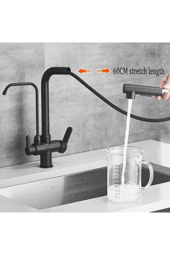 Mutfak Evye Bataryası Dual Flow Su Arıtma Çıkışlı Yeni Tasarım Siyah Fiskiyeli 7 Yıl Garanti Ithal - Resim 6