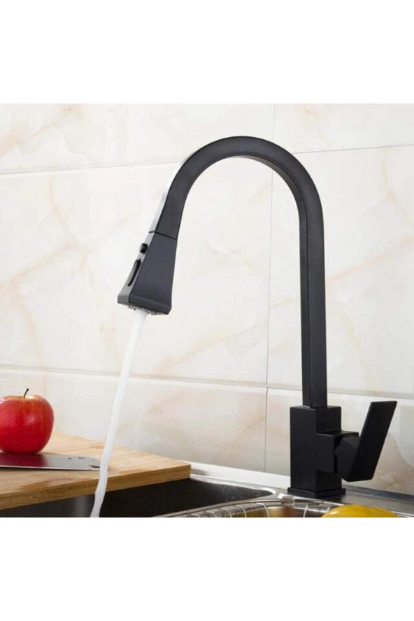 Mutfak Evye Bataryası Fiskiyeli Çift Akış Ayarlı Yeni Tasarım Mat Siyah 5 Yıl Garantili - Resim 6