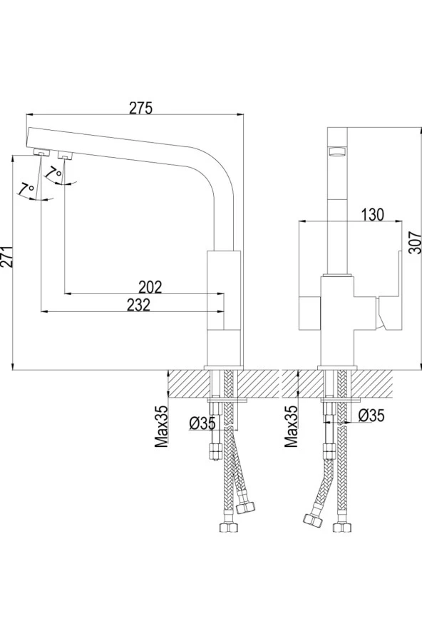 Mutfak Evye Bataryası Krom Dual Flow Su Arıtma Çıkışlı Yeni Tasarım 7 Yıl Garantili Ithal - Resim 2