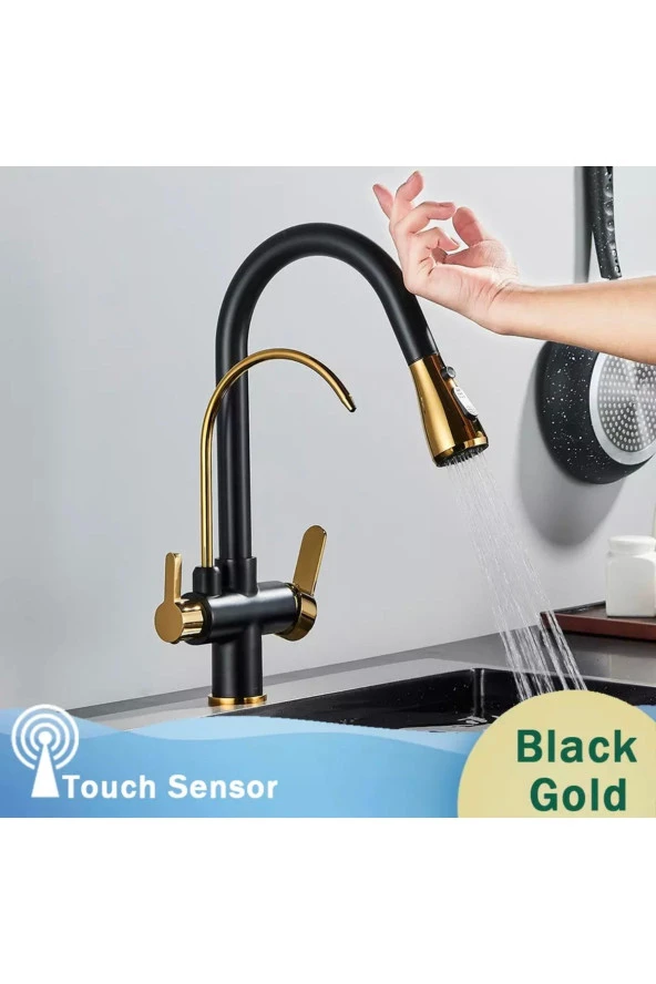 Mutfak Evye Bataryası Dual Flow Su Arıtma Çıkışlı Siyah Gold 5 Yıl Garantili Smart Dokunmatik Yeni ürün görseli