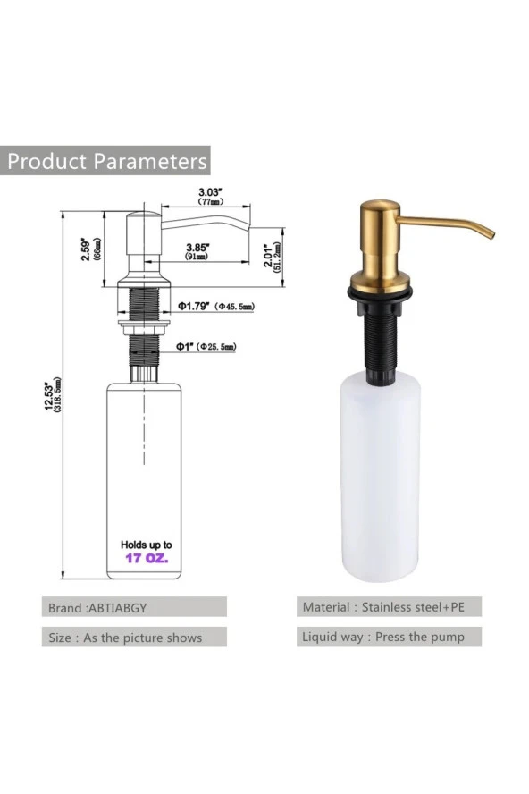 ANKASTRE SIVI SABUNLUK MAT GOLD MUTFAK EVİYE VE BANYO LAVABO UYUMLU İTHAL 7 YIL GARANTİLİ 500ML - 2