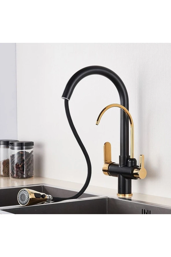 Mutfak Evye Bataryası Dual Flow Su Arıtma Çıkışlı  Siyah Gold 5 Yıl Garantili Smart Dokunmatik Yeni - 6