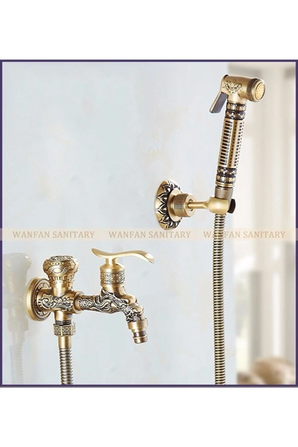 Spiralli Tuvalet Musluğu Banyo Klozet Bide Özel Temizlik 5 Yıl Garantili Antik Işlemeli - Resim 2