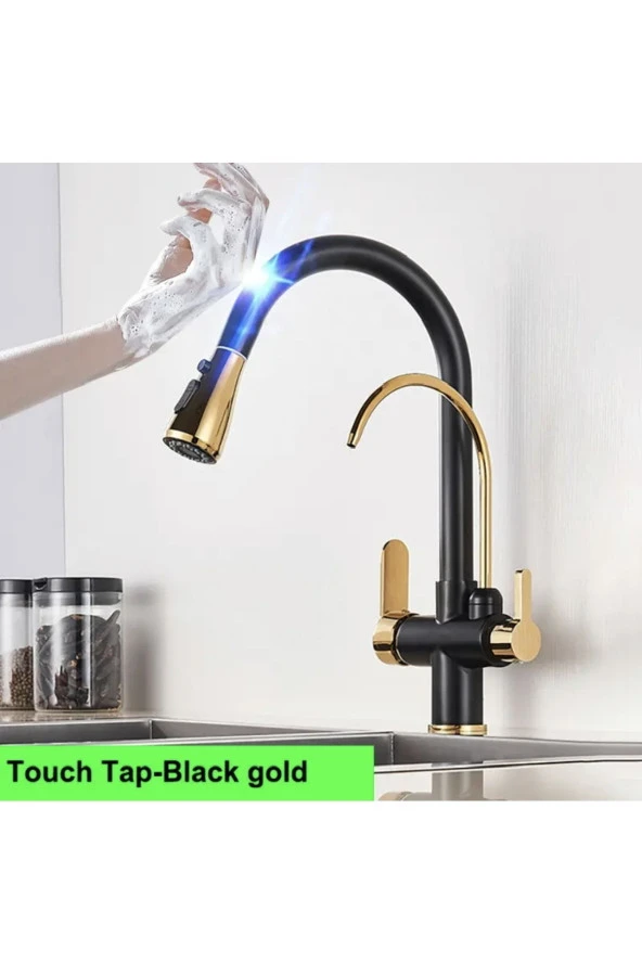 Mutfak Evye Bataryası Dual Flow Su Arıtma Çıkışlı  Siyah Gold 5 Yıl Garantili Smart Dokunmatik Yeni - 2