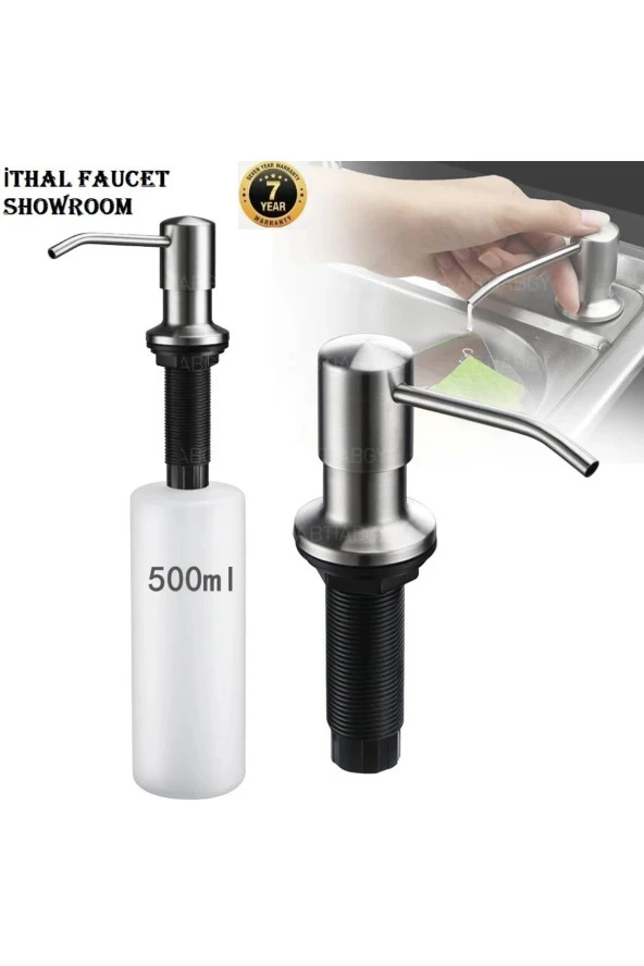 Ankastre Sıvı Sabunluk Mat Krom Mutfak Eviye Ve Banyo Lavabo Uyumlu Ithal 7 Yıl Garantili 500ml