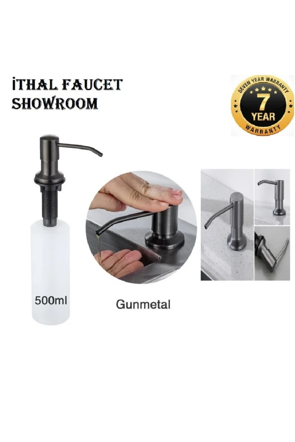 Ankastre Sıvı Sabunluk Antrasit Mutfak Eviye Ve Banyo Lavabo Uyumlu Ithal 7 Yıl Garantili 500ml