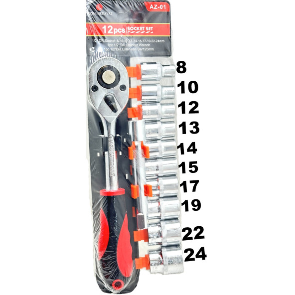 Lokma Takımı Soket Seti Cırcır Kollu 1/2" inç Uzatmalı 12 Parça - 1