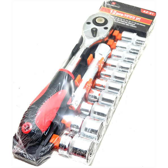 Lokma Takımı Soket Seti Cırcır Kollu 1/2" inç Uzatmalı 12 Parça - 3