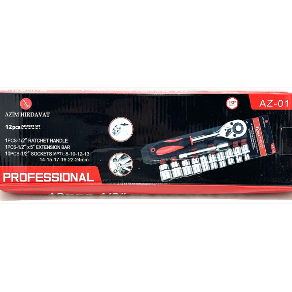 Lokma Takımı Soket Seti Cırcır Kollu 1/2" inç Uzatmalı 12 Parça - 5
