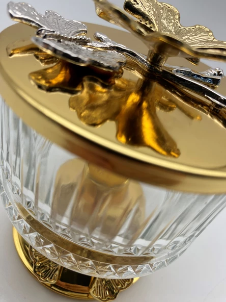 Ayaklı Gold Elysia Cam Magnolia Kasesi, Kelebek Kapaklı Dondurmalık, Şekerlik, Çerezlik - 2