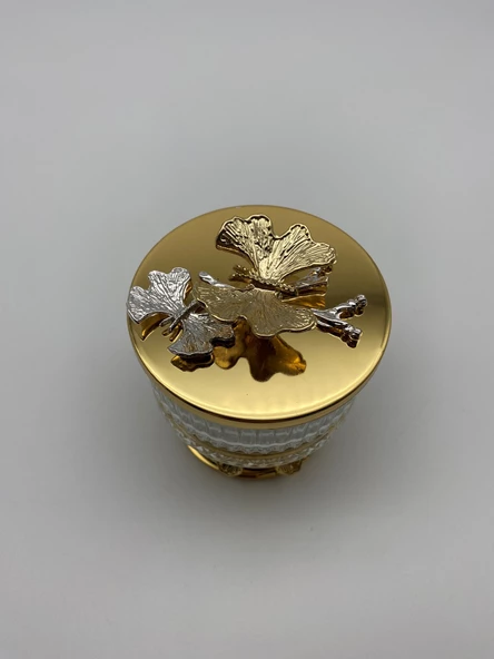 Ayaklı Gold Elysia Cam Magnolia Kasesi, Kelebek Kapaklı Dondurmalık, Şekerlik, Çerezlik - 4