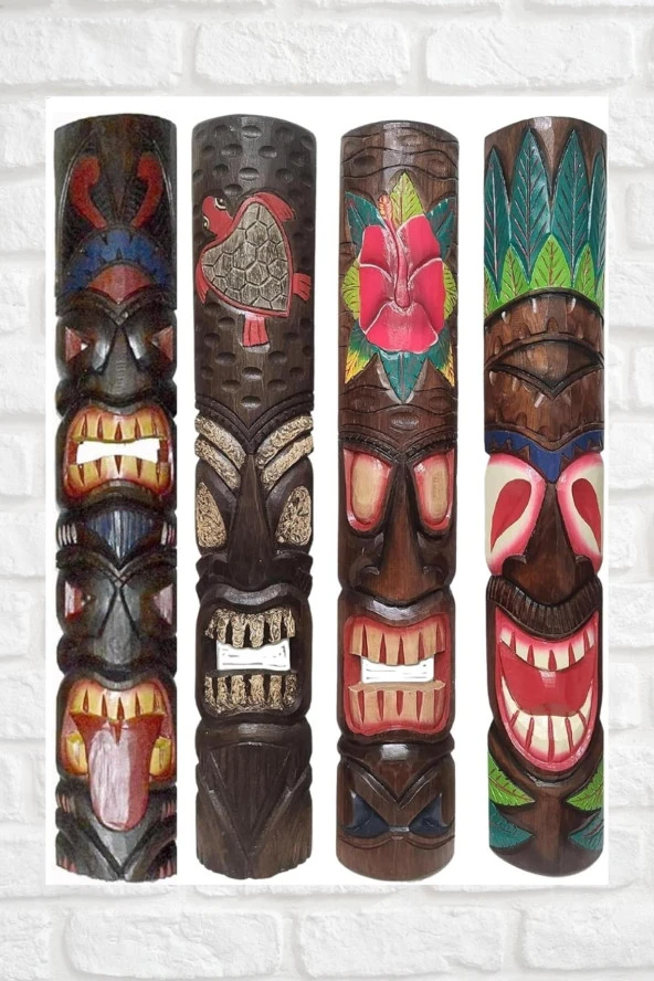 Ahşap Tiki Renkli Mask Duvar Dekoru Maske 100 cm - Resim 9