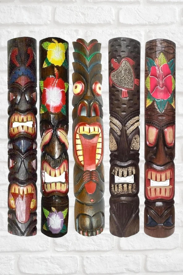 Ahşap Tiki Renkli Mask Duvar Dekoru Maske 100 cm - Resim 10