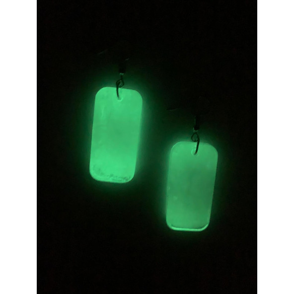 Dikdörtgen Şekilli Beyaz Renkli Ebruli Gece Yeşil Neon Olan Parlak Küpe Epoksi El Yapımı Hediyelik - Resim 8