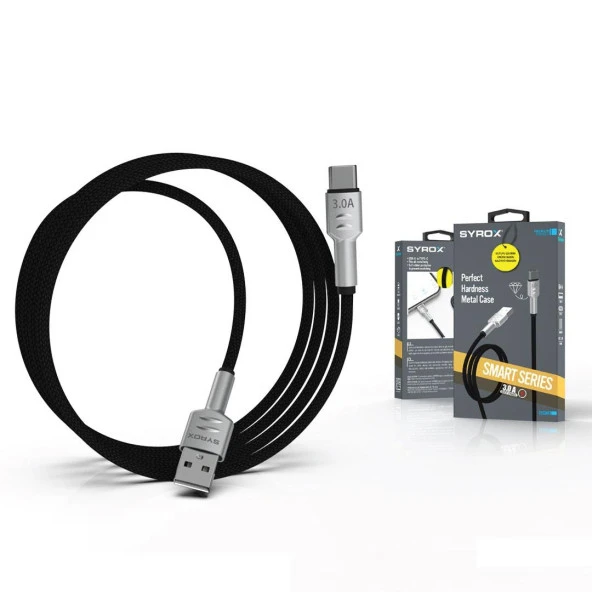 Syrox C133AT 3.0A Hasir Metal Başlikli Type-C Hızlı Şarj & Data Kablosu - 3