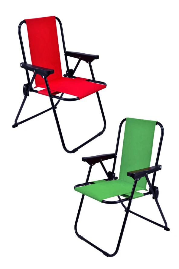 EXENT 2 Adet 2-6 Yaş LÜX Çocuk Piknik Sandalyesi-Mini Kamp Sandalyesi-Kırmızı-Yeşil