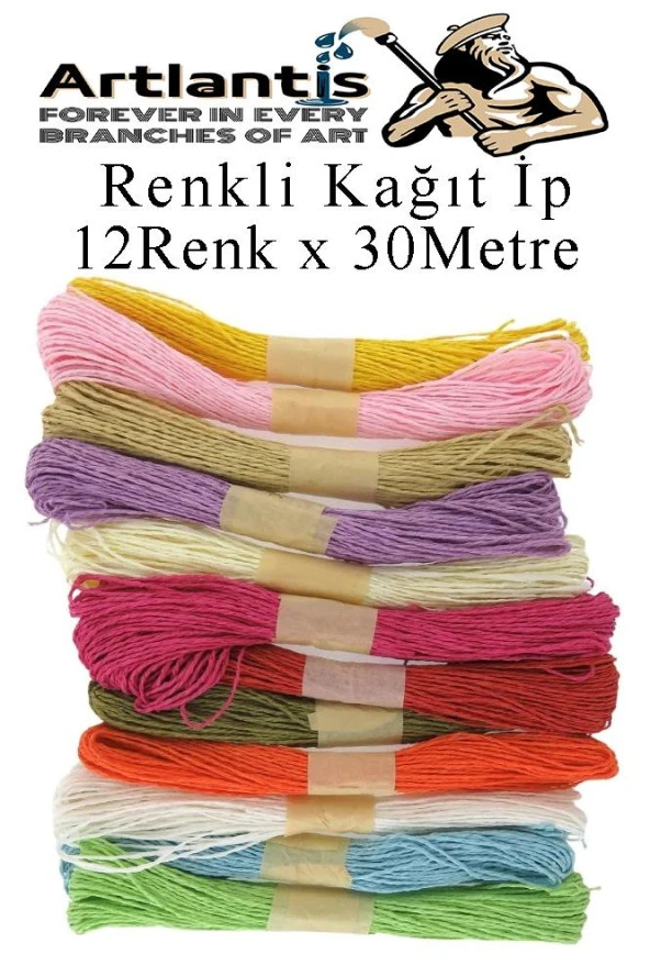 Kağıt İp 12 Renk 1 Paket Kraft Kağıt İp 12 li 30 Metre Hobi Hediye Paketleme Kağıt İp