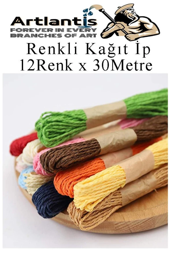 Kağıt İp 12 Renk 1 Paket Kraft Kağıt İp 12 li 30 Metre Hobi Hediye Paketleme Kağıt İp - 2