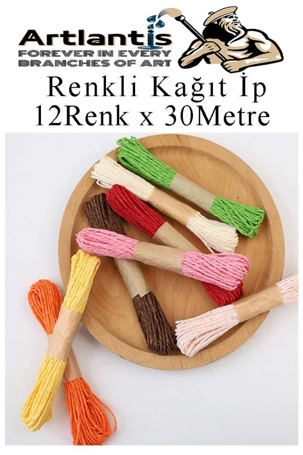 Kağıt İp 12 Renk 1 Paket Kraft Kağıt İp 12 li 30 Metre Hobi Hediye Paketleme Kağıt İp - 3