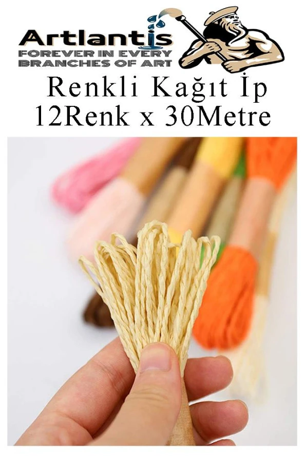 Kağıt İp 12 Renk 1 Paket Kraft Kağıt İp 12 li 30 Metre Hobi Hediye Paketleme Kağıt İp - 4