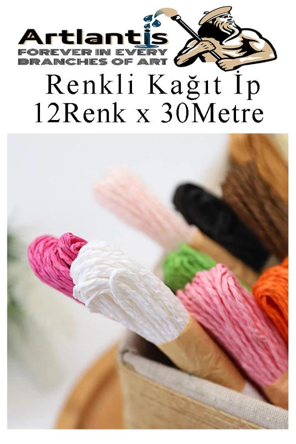Kağıt İp 12 Renk 1 Paket Kraft Kağıt İp 12 li 30 Metre Hobi Hediye Paketleme Kağıt İp - 5