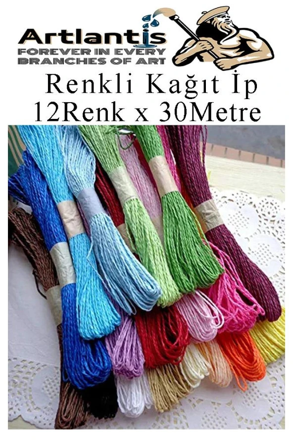 Kağıt İp 12 Renk 1 Paket Kraft Kağıt İp 12 li 30 Metre Hobi Hediye Paketleme Kağıt İp - 6