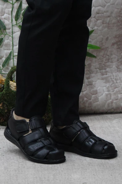 Mehmet Mete 102 Siyah Kale Comfort Hakiki Deri Erkek Sandalet - 2