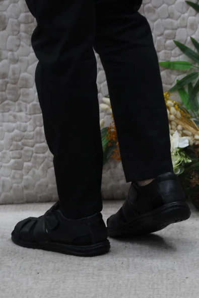 Mehmet Mete 102 Siyah Kale Comfort Hakiki Deri Erkek Sandalet - 4