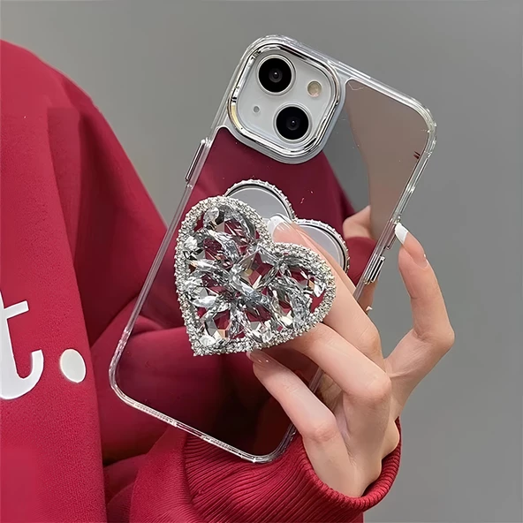 Aynalı Taşlı Popsocketli Kılıf iPhone 14 Plus