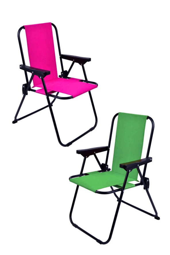 EXENT 2 Adet 2-6 Yaş LÜX Çocuk Piknik Sandalyesi-Mini Kamp Sandalyesi-Pembe-Yeşil