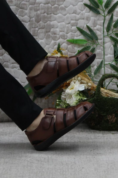 Mehmet Mete 102 Taba Kale Comfort Hakiki Deri Erkek Sandalet - 5