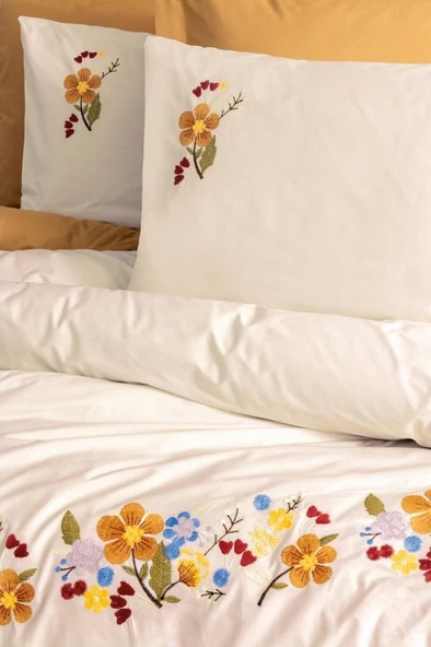 Cotton Box Brode Ranforce Çift Kişilik Nevresim Takımı Pamuya Hardal - 2