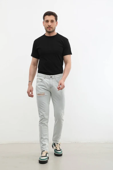 Erkek Yırtık Detaylı Slim Fit Jean Pantolon - Resim 3