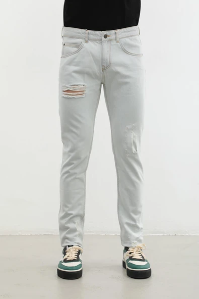Erkek Yırtık Detaylı Slim Fit Jean Pantolon - Resim 5