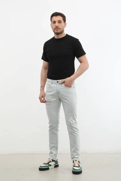 Erkek Yırtık Detaylı Slim Fit Jean Pantolon - Resim 8