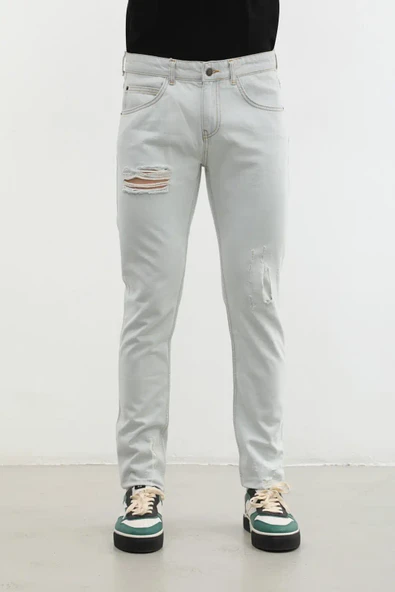 Erkek Yırtık Detaylı Slim Fit Jean Pantolon - Resim 12