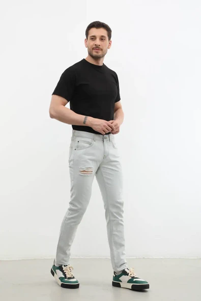 Erkek Yırtık Detaylı Slim Fit Jean Pantolon - Resim 9