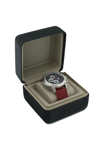 Beşiktaş Orijinal Multifonksiyon Erkek Kol Saati Kırmızı Deri Kordonlu Hediyelik Ahşap Kutulu - 5