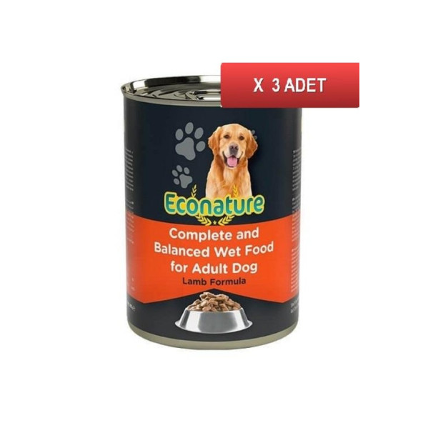 Econature Kuzu Etli Konserve Köpek Yetişkin Köpek Maması 3 x 400 G