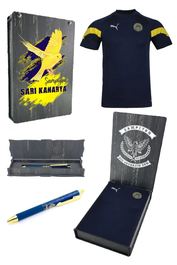 Fenerbahçe Orijinal Puma V Yaka Lacivert Antrenman T-Shirt + Kalem Set Ahşap Kutulu