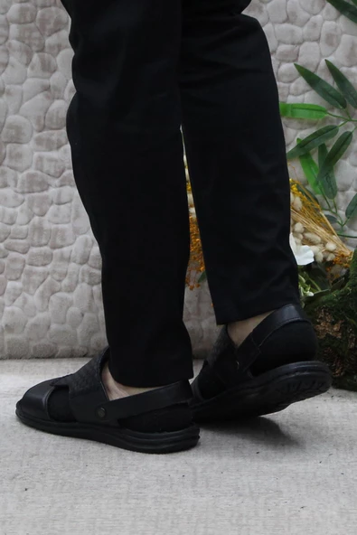 Mehmet Mete 193 Siyah Axfor Comfort Hakiki Deri Erkek Sandalet Terlik - 4
