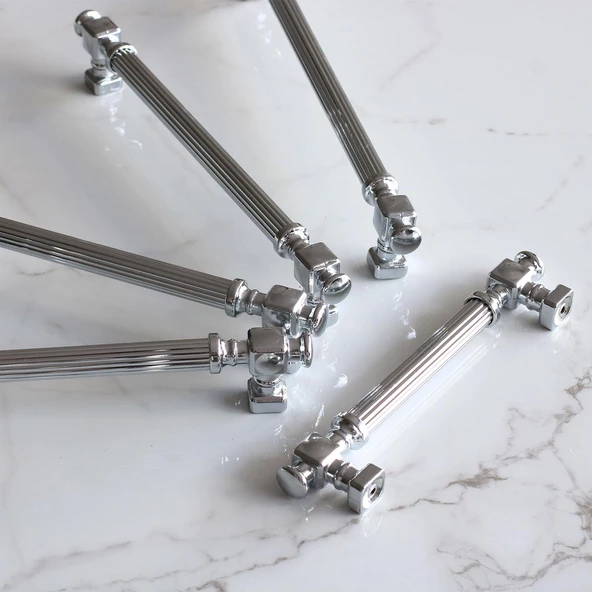 Talas Krom Çizgili Metal Kulp Kulpu 224 mm Mobilya Çekmece Mutfak Dolabı Dolap Kulpları Kulbu - Resim 6
