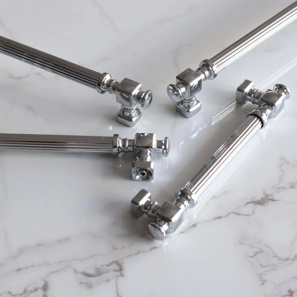 Talas Krom Çizgili Metal Kulp Kulpu 192 mm Mobilya Çekmece Mutfak Dolabı Dolap Kulpları Kulbu - Resim 5