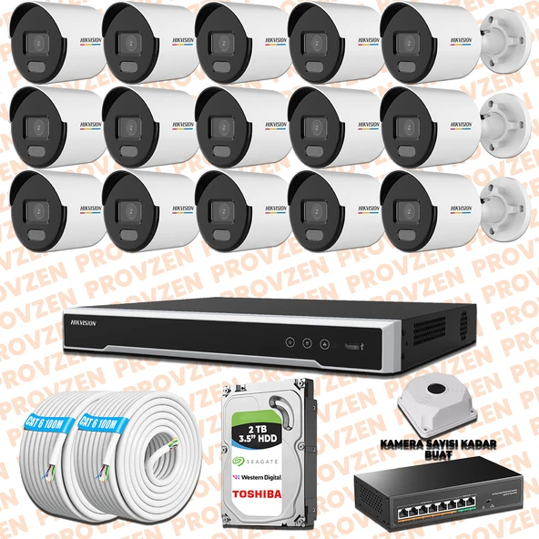 Provzen Hikvision 15 İp Kameralı 4mp Colorvu Dahili Mikrofon Set