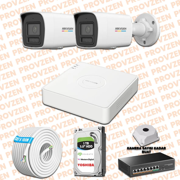 Provzen Hikvision 2 İp Güvenlik Kamerası Seti 4mp Colorvu Hibrit